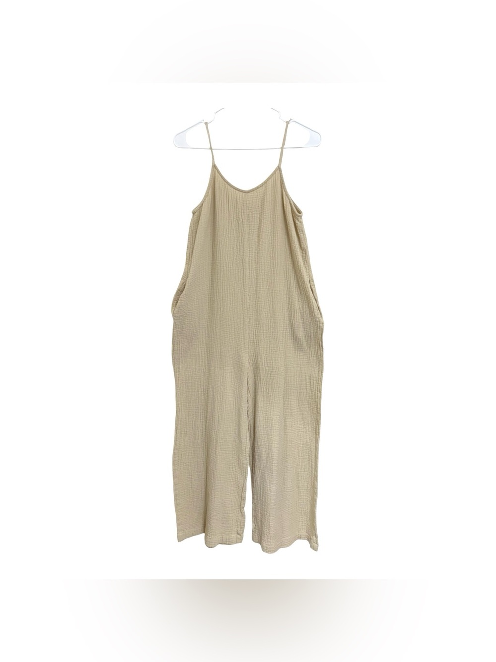 Hunter & Brown Cream Gauze Wide Leg Jumpsuit Overalls Sz S 100% Cotton Boho